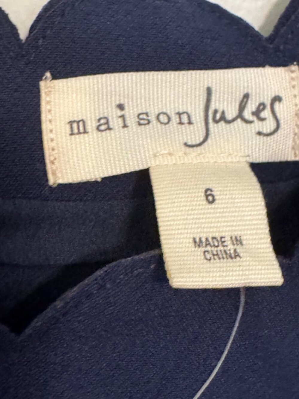Maison Jules Navy Blue Scalloped Hem Short Sleeve Dress Size 6 - Picture 4 of 7